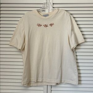 Vintage Blair Embroidered Short Sleeve T-Shirt Brown Cream Crewneck Floral EUC
